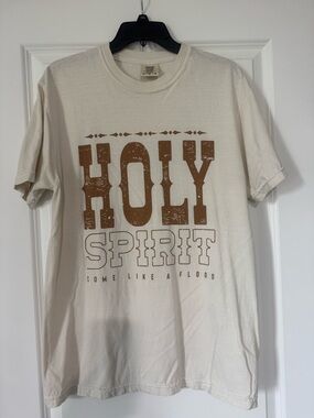 Comfort Colors Cream Tee with Brown 'Holy Spirit' Graphic